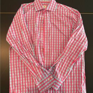 Peter Millar Men's Pink and Blue Checkered Shirt